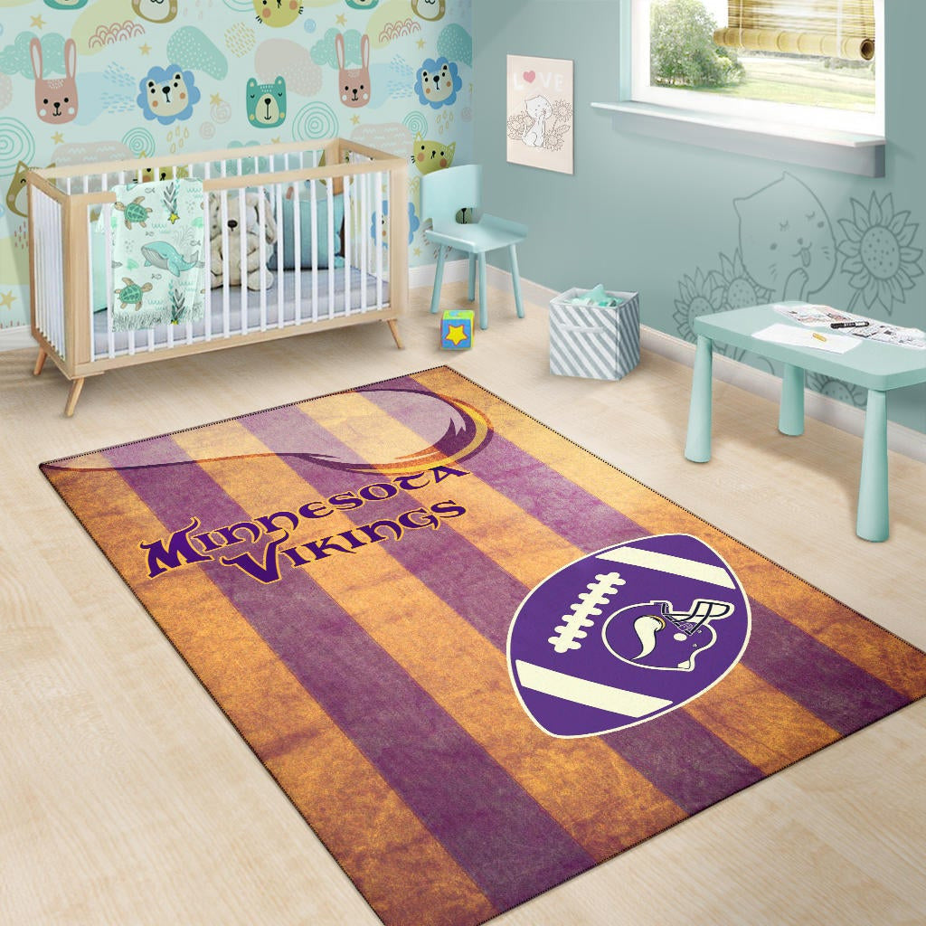 Minnesota Vikings American Football Team Area Rug Rugby Ball On Flag With Viking Horn Adrian Peterson Rugs Home Decor
