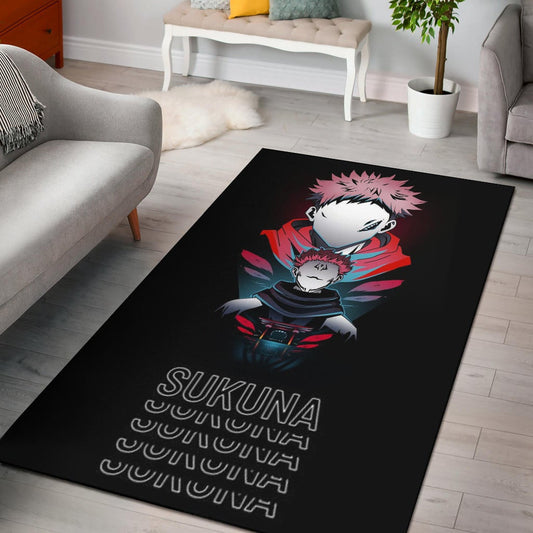 Jujutsu Kaisen Anime Area Rug Sukuna And Yuji No Face White Kanji Patterns Rugs Home Decor