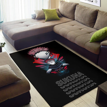 Jujutsu Kaisen Anime Area Rug Sukuna And Yuji No Face White Kanji Patterns Rugs Home Decor