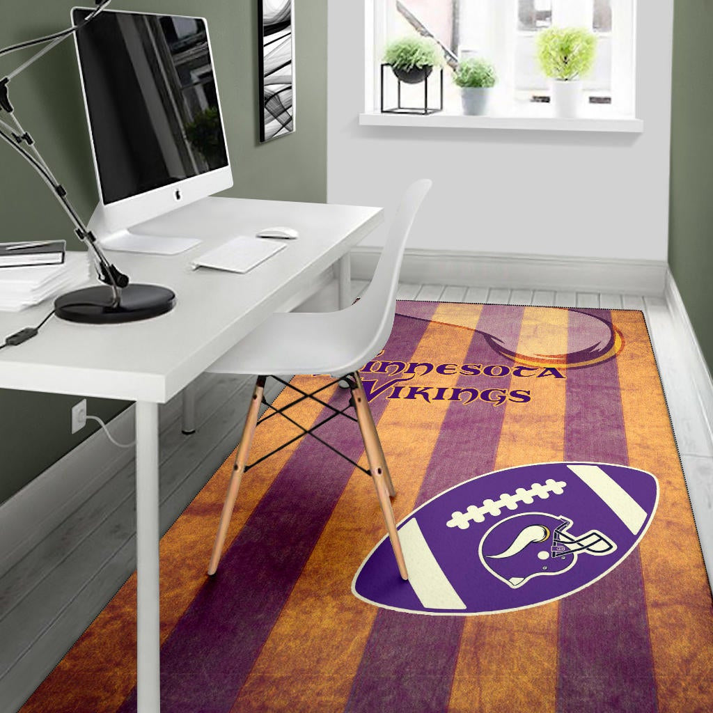 Minnesota Vikings American Football Team Area Rug Rugby Ball On Flag With Viking Horn Adrian Peterson Rugs Home Decor