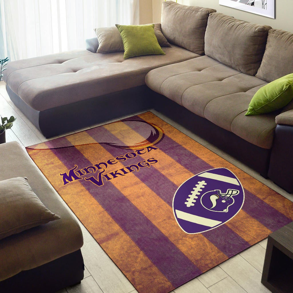 Minnesota Vikings American Football Team Area Rug Rugby Ball On Flag With Viking Horn Adrian Peterson Rugs Home Decor