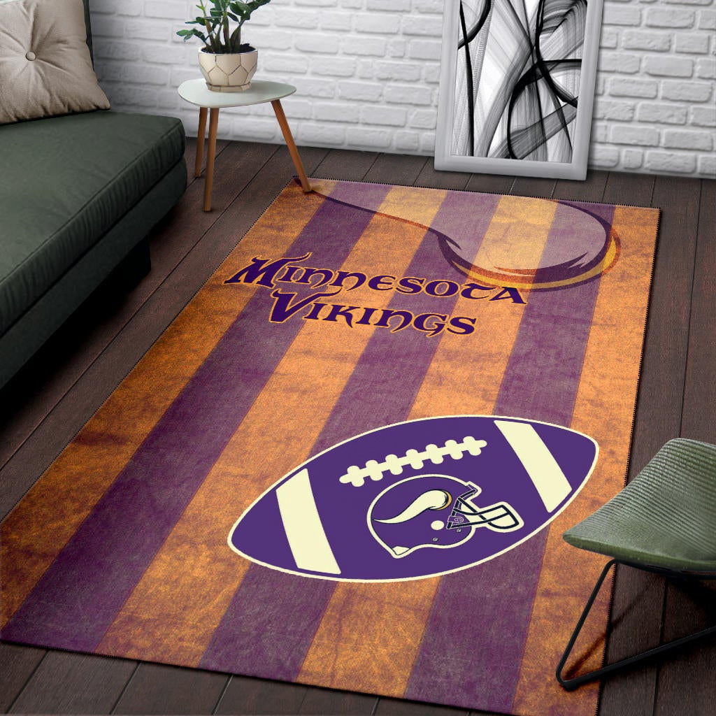 Minnesota Vikings American Football Team Area Rug Rugby Ball On Flag With Viking Horn Adrian Peterson Rugs Home Decor