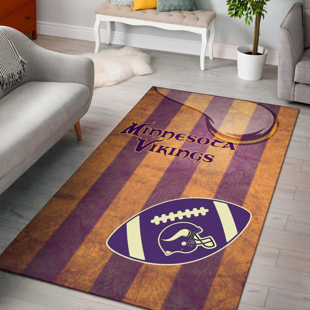 Minnesota Vikings American Football Team Area Rug Rugby Ball On Flag With Viking Horn Adrian Peterson Rugs Home Decor