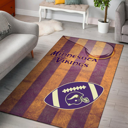 Minnesota Vikings American Football Team Area Rug Rugby Ball On Flag With Viking Horn Adrian Peterson Rugs Home Decor