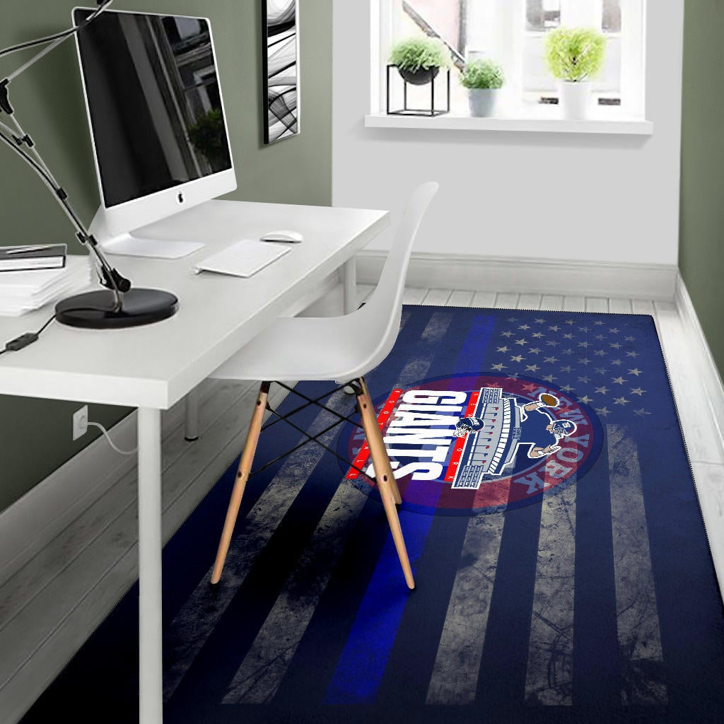 New York Giants American Football Team Area Rug Player Throwing Rugby Ball Football Stadium Artwork Rugs Home Decor