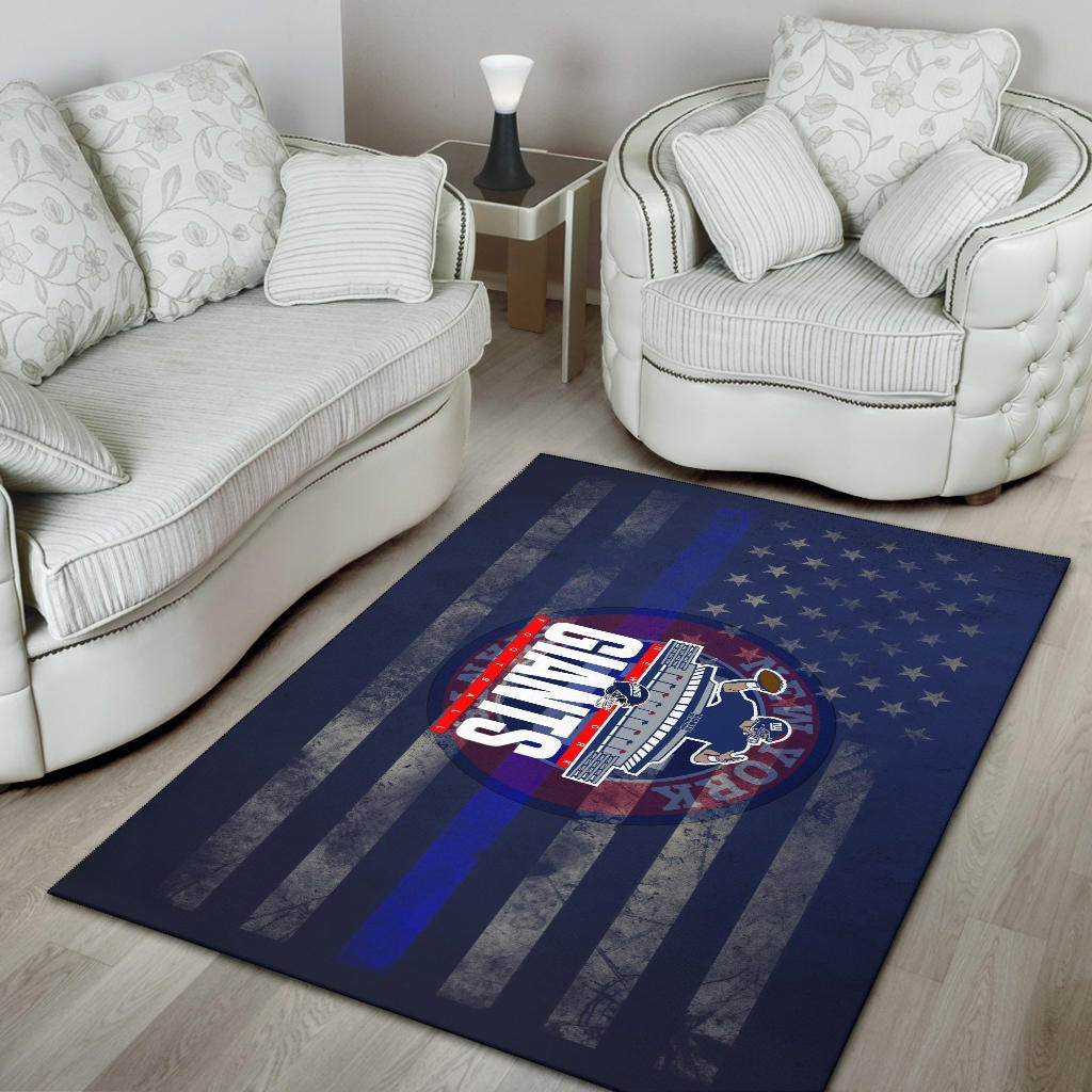 New York Giants American Football Team Area Rug Player Throwing Rugby Ball Football Stadium Artwork Rugs Home Decor