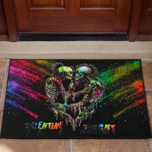 Valentine Door Mat - Skeleton Couple Colorful Rainbow Bright Smoke Door Mat Home Decor