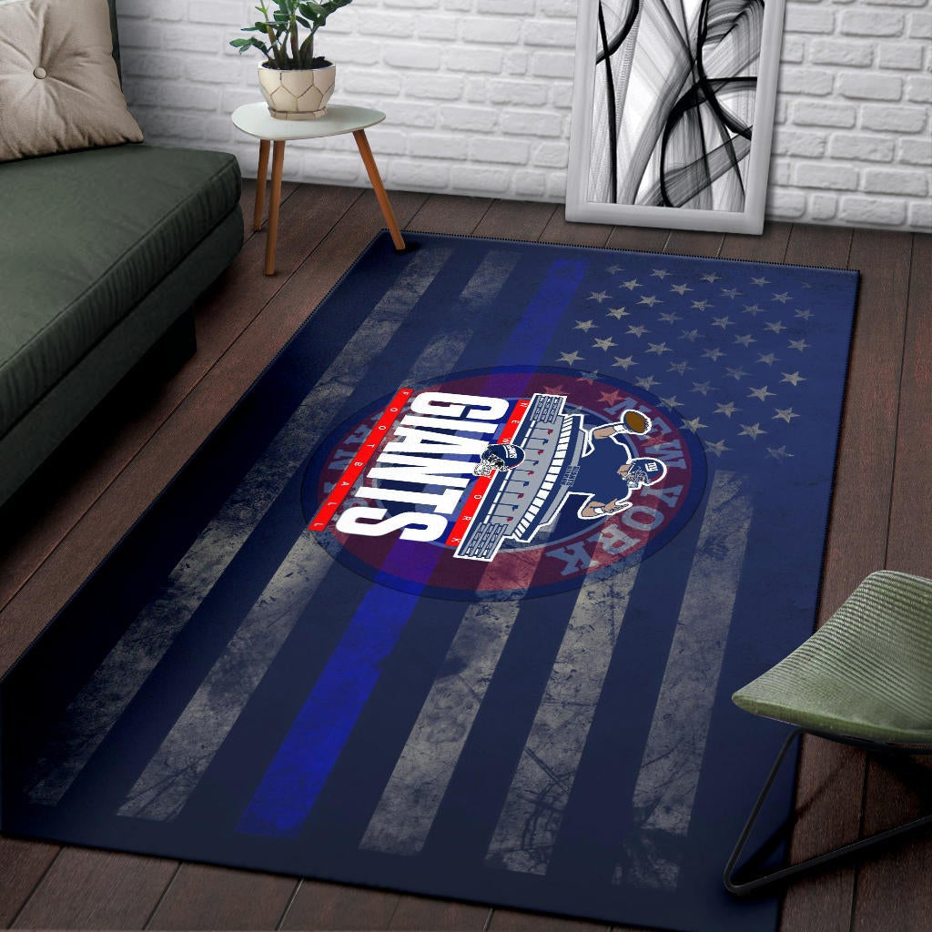 New York Giants American Football Team Area Rug Player Throwing Rugby Ball Football Stadium Artwork Rugs Home Decor