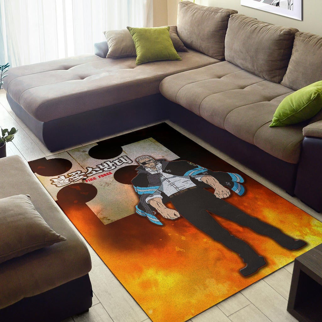 Fire Force Anime Area Rug Leonardo Barns No Emotion Standing In Fire Rugs Home Decor
