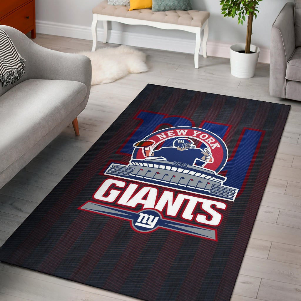 New York Giants American Football Team Area Rug Player Silhouette Throwing Rugby Ball Rugs Home Decor
