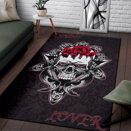 Skull Area Rug - Knight Lover Broken Skull With Rose Artwork Rugs Home Decor