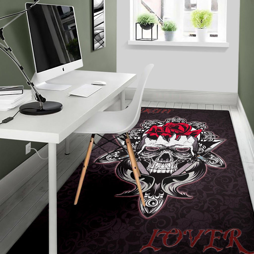 Skull Area Rug - Knight Lover Broken Skull With Rose Artwork Rugs Home Decor