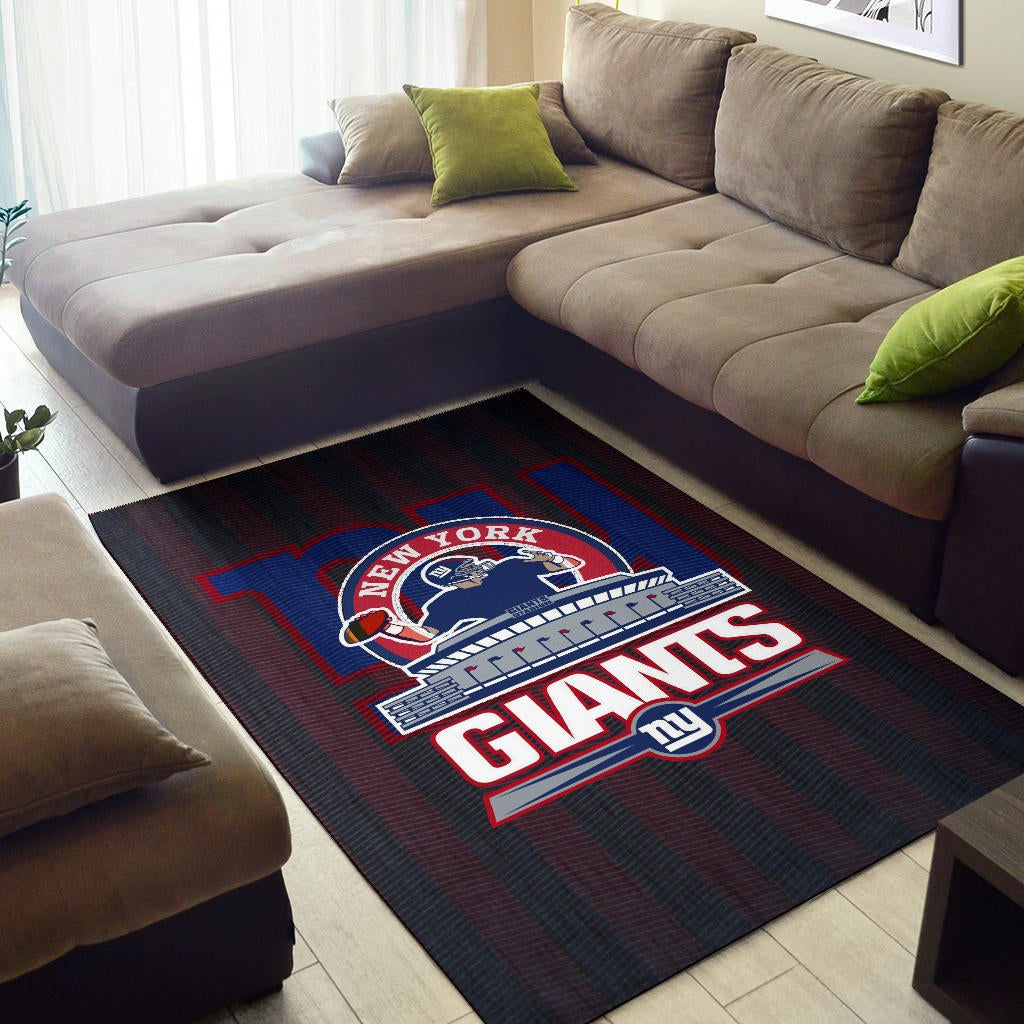 New York Giants American Football Team Area Rug Player Silhouette Throwing Rugby Ball Rugs Home Decor