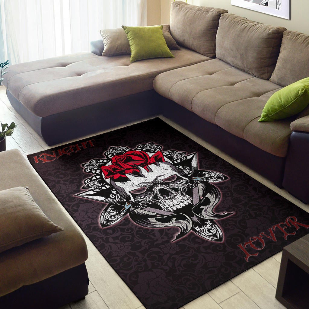 Skull Area Rug - Knight Lover Broken Skull With Rose Artwork Rugs Home Decor