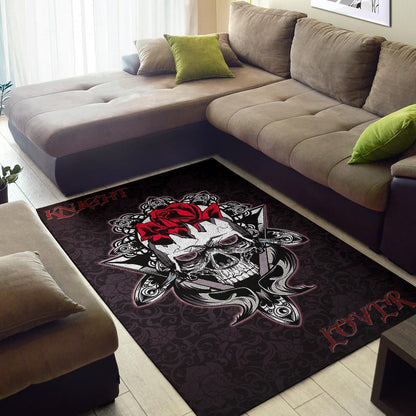 Skull Area Rug - Knight Lover Broken Skull With Rose Artwork Rugs Home Decor