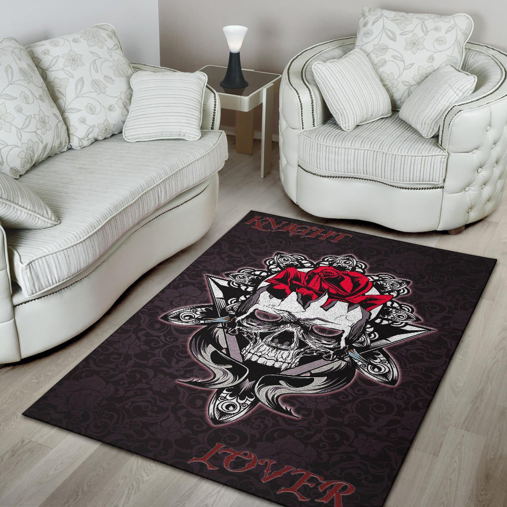 Skull Area Rug - Knight Lover Broken Skull With Rose Artwork Rugs Home Decor