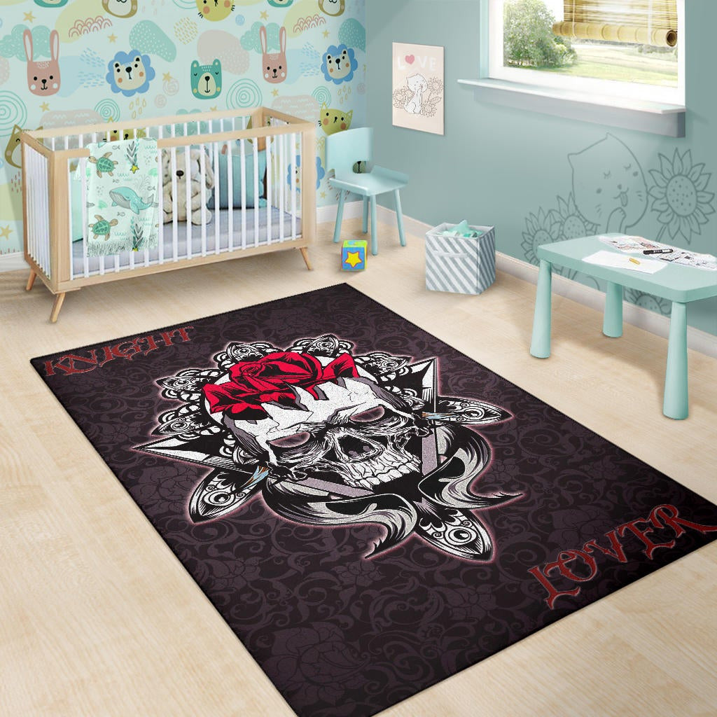 Skull Area Rug - Knight Lover Broken Skull With Rose Artwork Rugs Home Decor