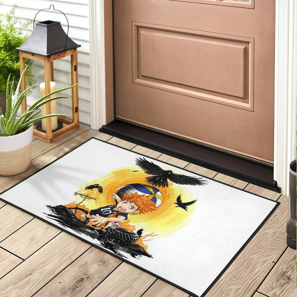 Haikyuu Anime Door Mat - Chibi Shouyou Hinata 10 Playing Volleyball Black Ravens Door Mat