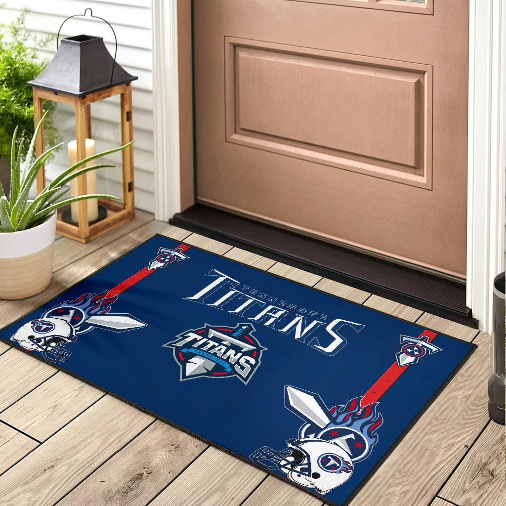 Tennessee Titans American Football Team Door Mat Titans Symbol Helmets With Flaming Ball Shield And Sword Door Mat Home Decor