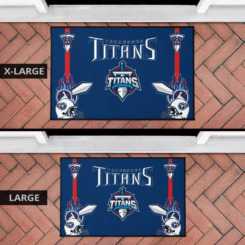 Tennessee Titans American Football Team Door Mat Titans Symbol Helmets With Flaming Ball Shield And Sword Door Mat Home Decor