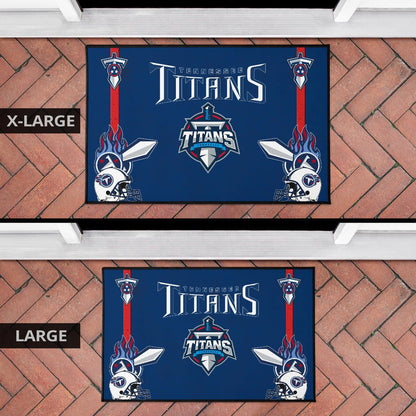 Tennessee Titans American Football Team Door Mat Titans Symbol Helmets With Flaming Ball Shield And Sword Door Mat Home Decor
