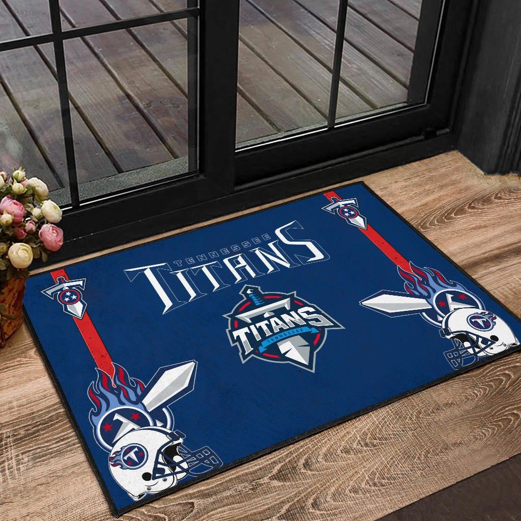 Tennessee Titans American Football Team Door Mat Titans Symbol Helmets With Flaming Ball Shield And Sword Door Mat Home Decor