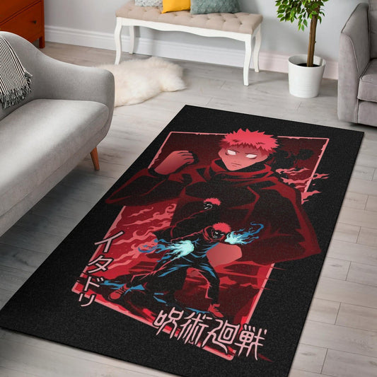 Jujutsu Kaisen Anime Area Rug Sukuna And Yuji  Red Shadow Power Evil Smiling Rugs Home Decor