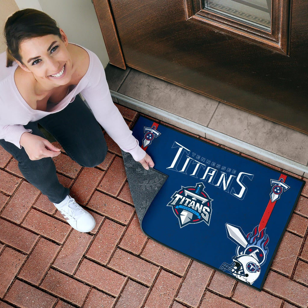 Tennessee Titans American Football Team Door Mat Titans Symbol Helmets With Flaming Ball Shield And Sword Door Mat Home Decor