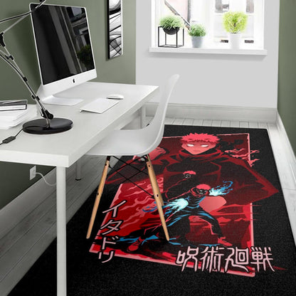 Jujutsu Kaisen Anime Area Rug Sukuna And Yuji  Red Shadow Power Evil Smiling Rugs Home Decor