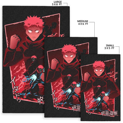 Jujutsu Kaisen Anime Area Rug Sukuna And Yuji  Red Shadow Power Evil Smiling Rugs Home Decor