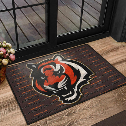 Cincinnati Bengals American Football Team Door Mat Bengal Head Grr Text Patterns Background Door Mat Home Decor