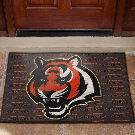 Cincinnati Bengals American Football Team Door Mat Bengal Head Grr Text Patterns Background Door Mat Home Decor