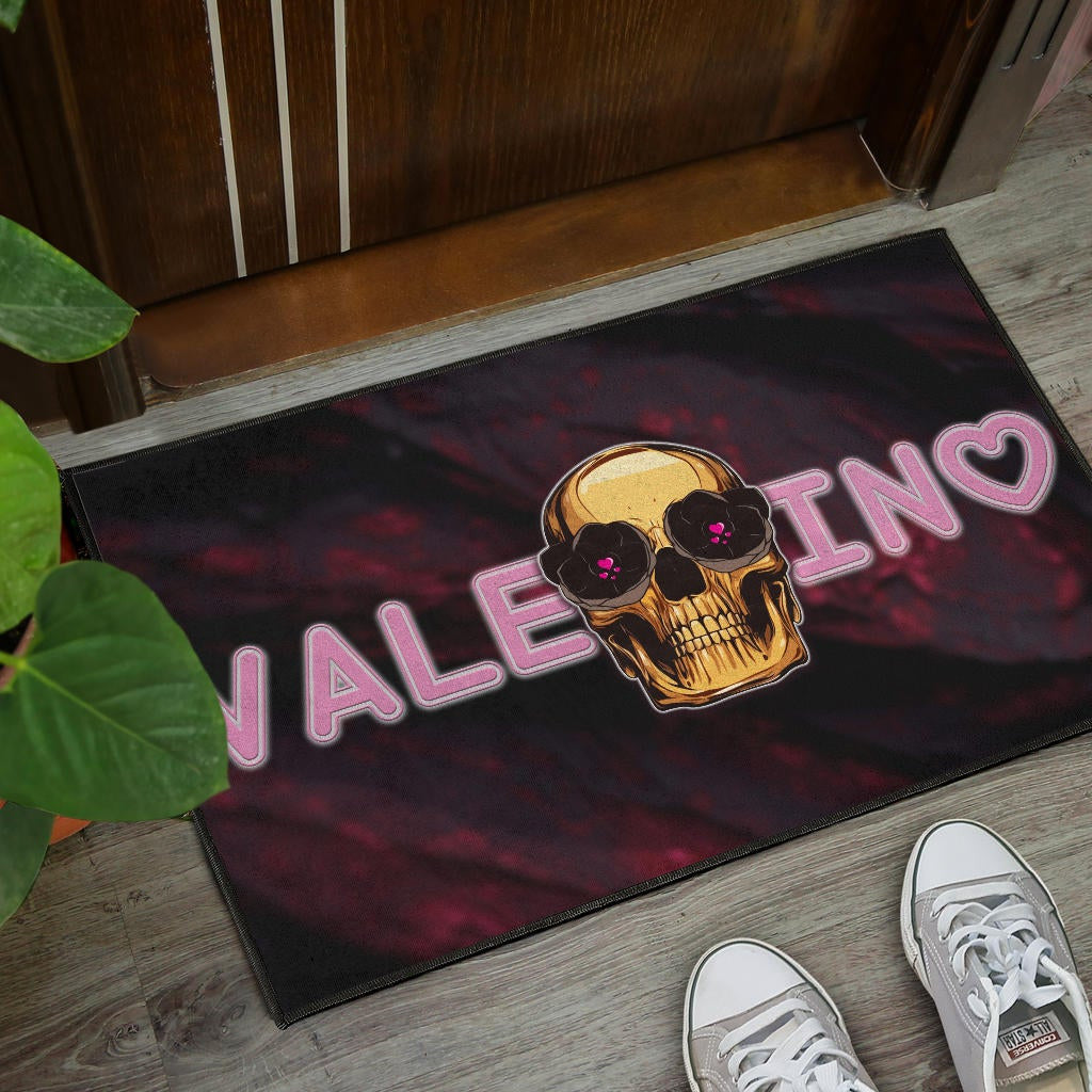Skull Door Mat - Golden Skull Hearts Eyes Happy Valentino Door Mat Home Decor