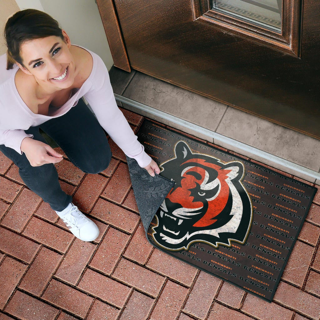 Cincinnati Bengals American Football Team Door Mat Bengal Head Grr Text Patterns Background Door Mat Home Decor