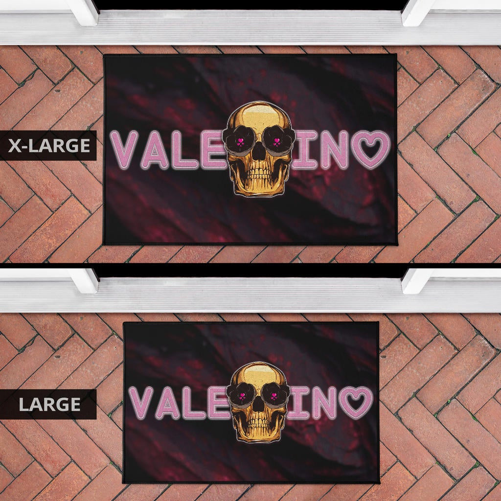 Skull Door Mat - Golden Skull Hearts Eyes Happy Valentino Door Mat Home Decor