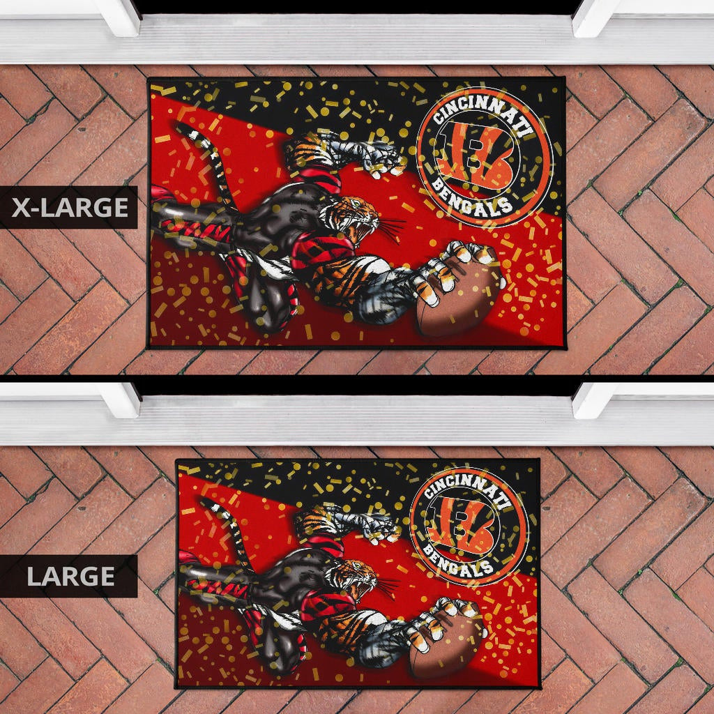 Cincinnati Bengals American Football Team Door Mat Strong Bengal Grabbing Rugby Ball Artwork Door Mat Home Decor