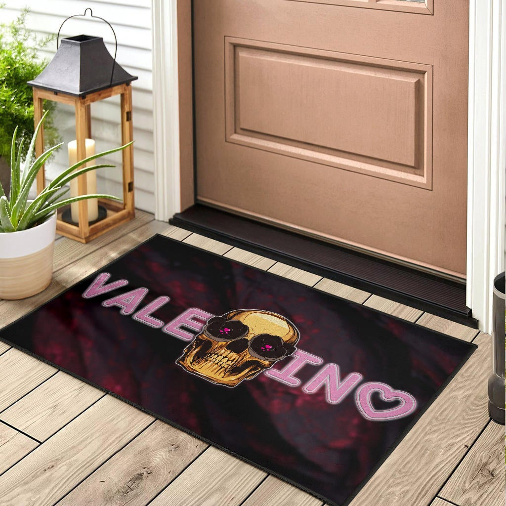 Skull Door Mat - Golden Skull Hearts Eyes Happy Valentino Door Mat Home Decor