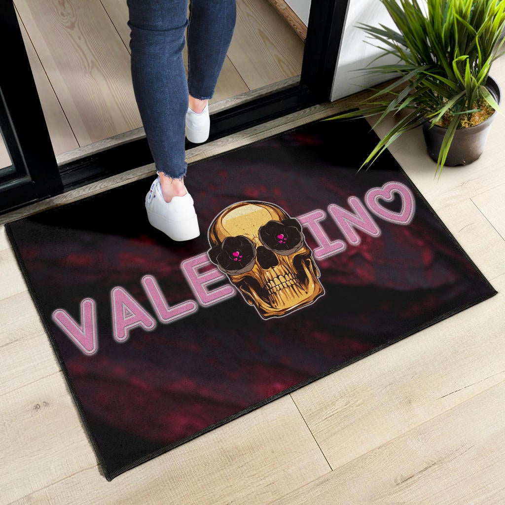 Skull Door Mat - Golden Skull Hearts Eyes Happy Valentino Door Mat Home Decor