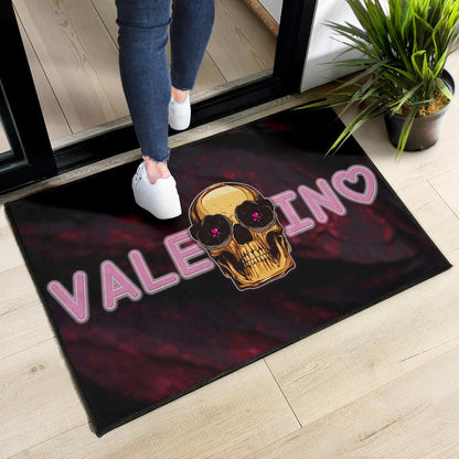 Skull Door Mat - Golden Skull Hearts Eyes Happy Valentino Door Mat Home Decor
