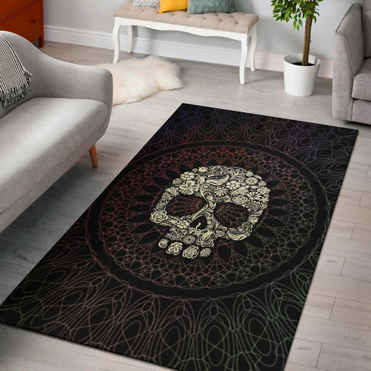 Skull Area Rug - Floral Gorgeous Mandala Skull Artwork Rugs Home Decor
