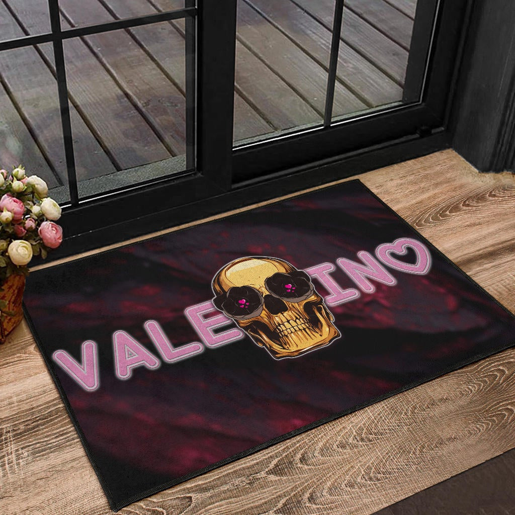 Skull Door Mat - Golden Skull Hearts Eyes Happy Valentino Door Mat Home Decor