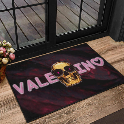 Skull Door Mat - Golden Skull Hearts Eyes Happy Valentino Door Mat Home Decor