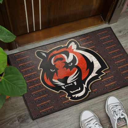 Cincinnati Bengals American Football Team Door Mat Bengal Head Grr Text Patterns Background Door Mat Home Decor