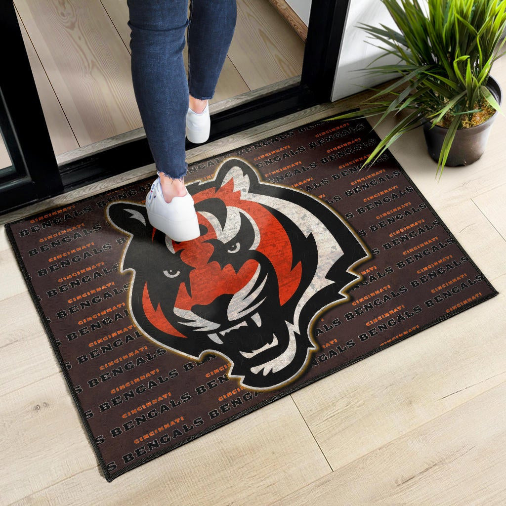 Cincinnati Bengals American Football Team Door Mat Bengal Head Grr Text Patterns Background Door Mat Home Decor