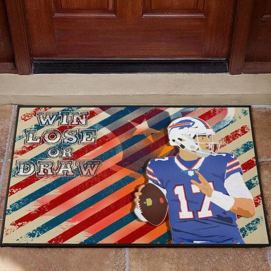 Buffalo Bills American Football Team Door Mat Player 17 Attack Rugby Ball Funny Quote Win Lose Or Draw Door Mat Home Decor