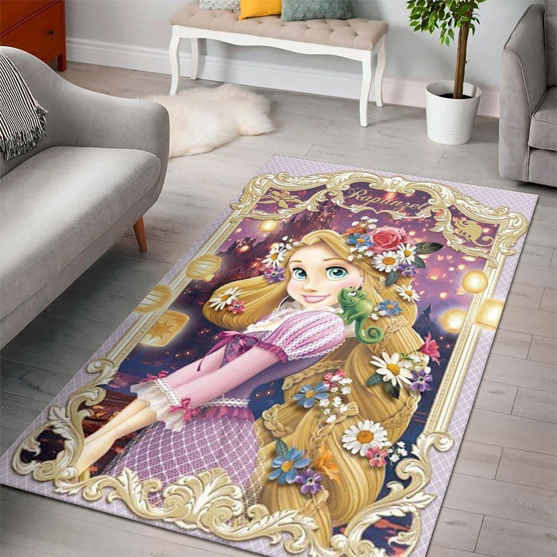 Disney Movies Rectangle Rug | Tangled Disney Princess Characters Living Room Cartoon Floor Carpet