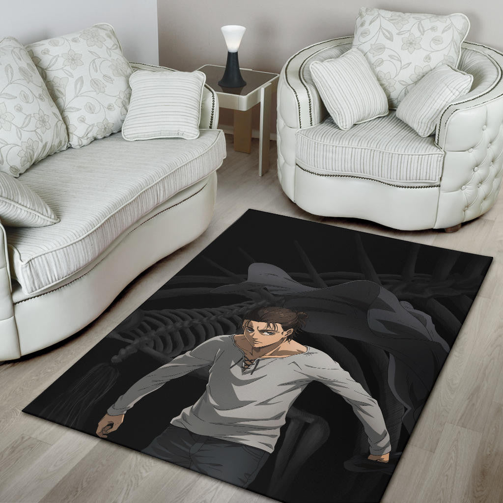 Attack On Titan Anime Area Rug - Eren Take Off Cloak Monster Skeleton Rugs Home Decor