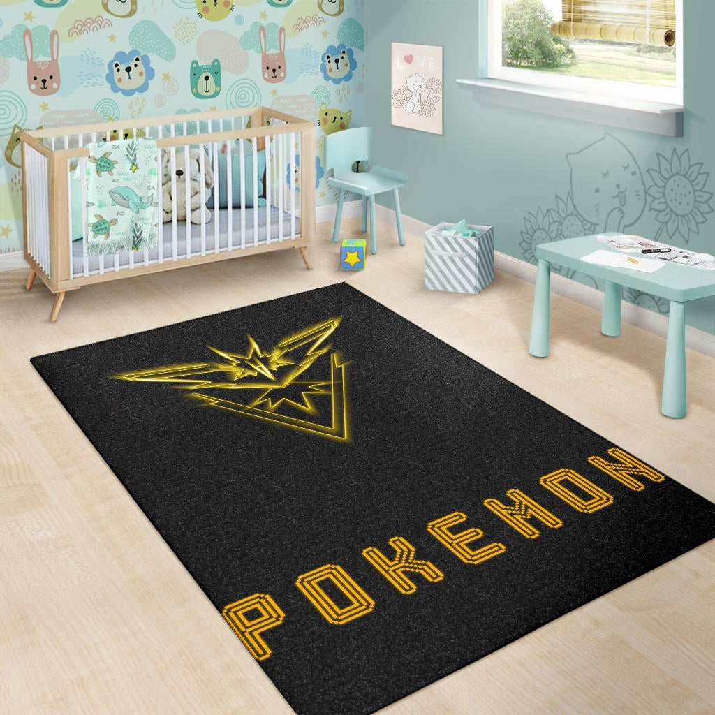 Pokemon Anime Area Rug Team Instinct Symbol Neon Zapdos Pokemon Go Rugs Home Decor