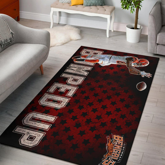 Cincinnati Bengals American Football Team Area Rug Jerome Simpson Running For Rugby Ball And Bumped Up Rugs Home Decor