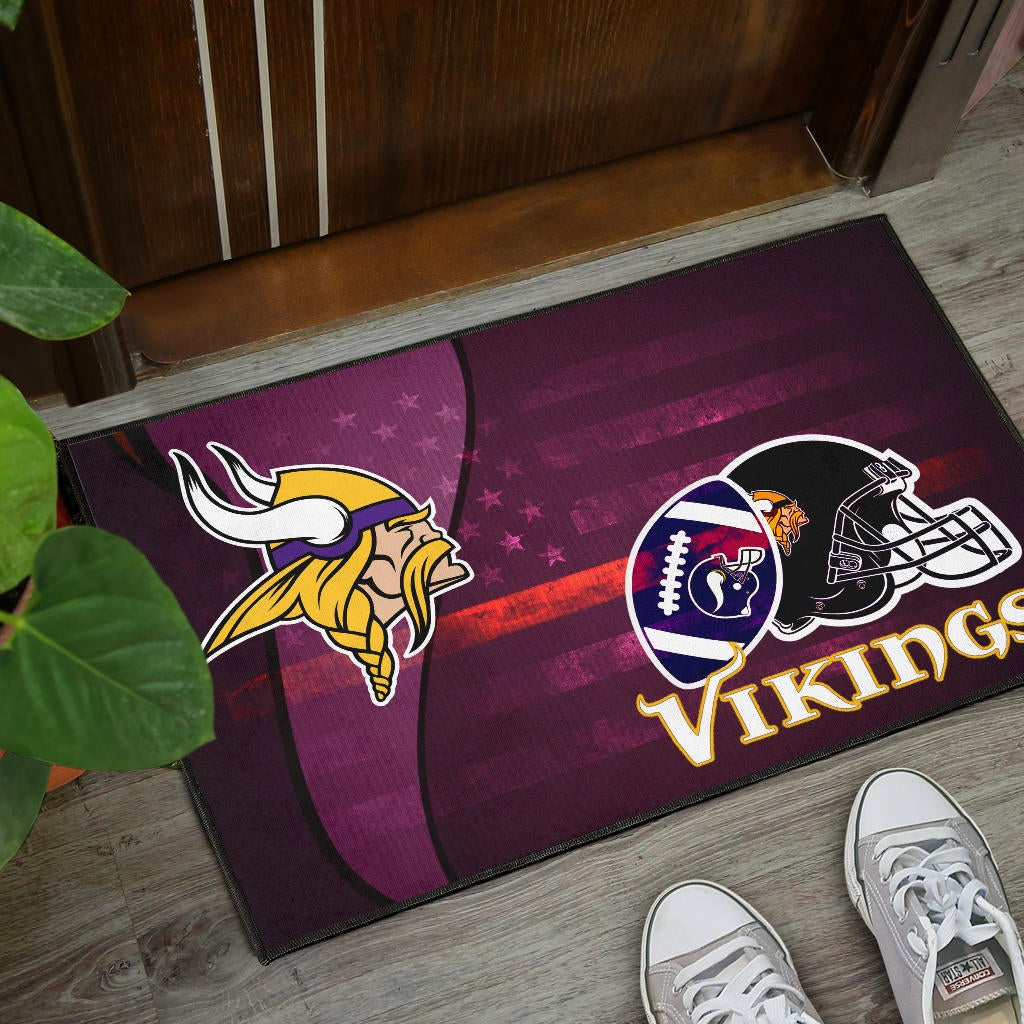 Minnesota Vikings American Football Team Door Mat Viking Head Rugby Ball And Black Helmet Symbol Door Mat Home Decor